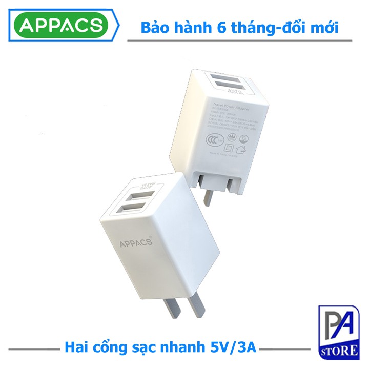 Củ Sạc Nhanh 2 Cổng USB Chính Hãng APPACS - 15W Max