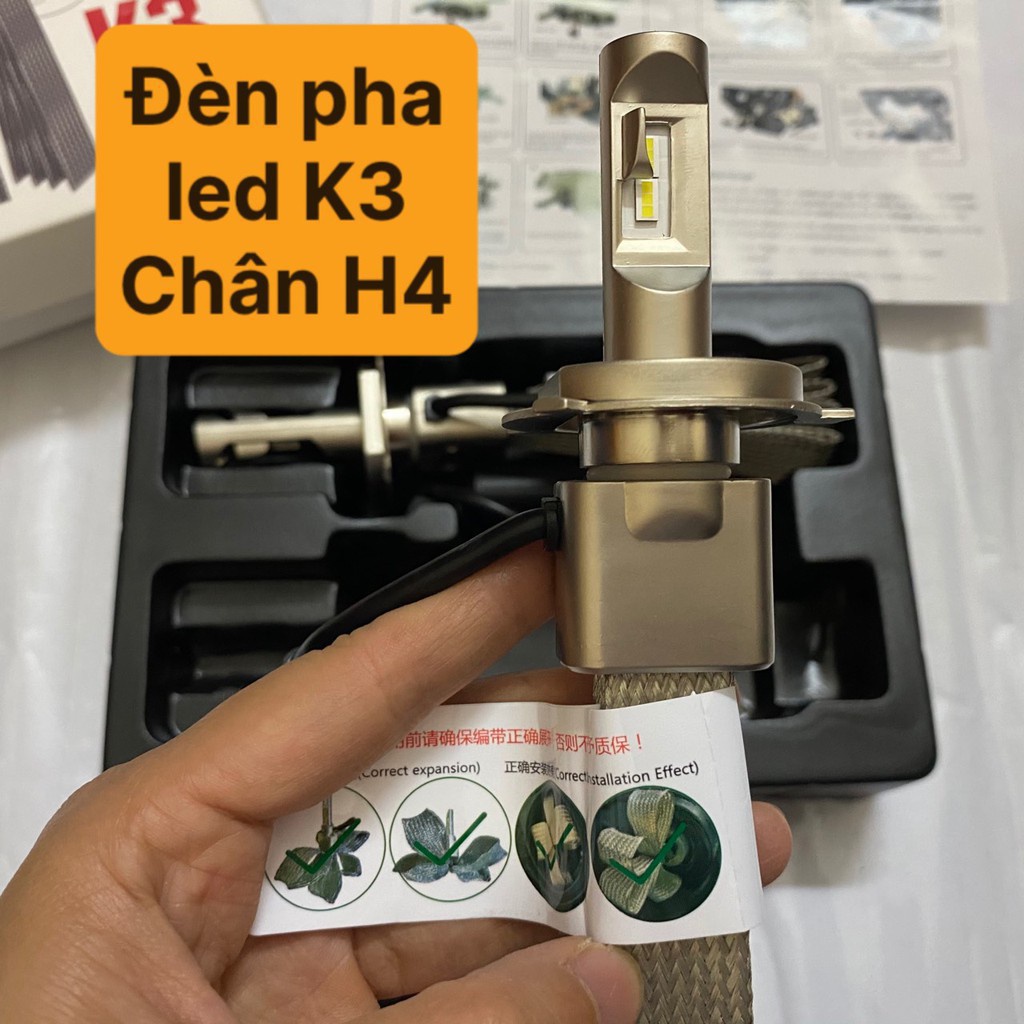 Đèn Pha Led Siêu Sáng K3 Chân H4 6000K Bảo Hành 6 Tháng