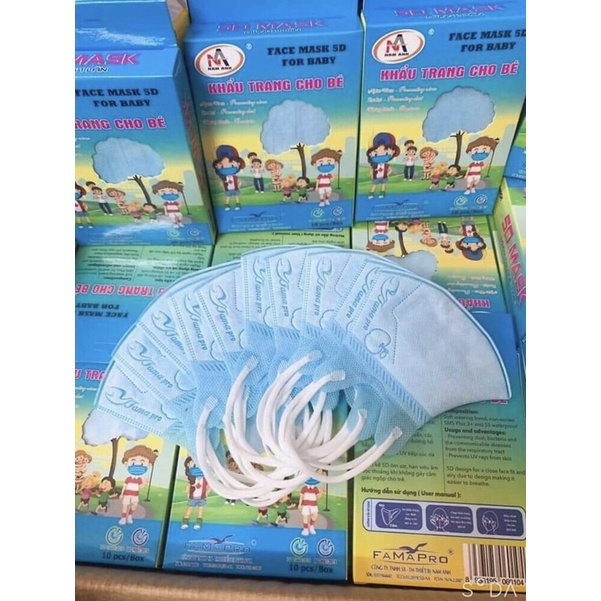 Hộp 10 cái khẩu trang 5d baby Famapro/khẩu trang cho bé/khẩu trang trẻ em 6 tháng -4 tuổi