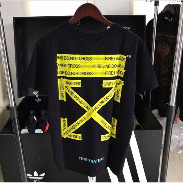 ÁO THUN OFF-WHITE FIRE LINE DO NOT CROSS TRẮNG / ĐEN MẪU COTTON XỊN