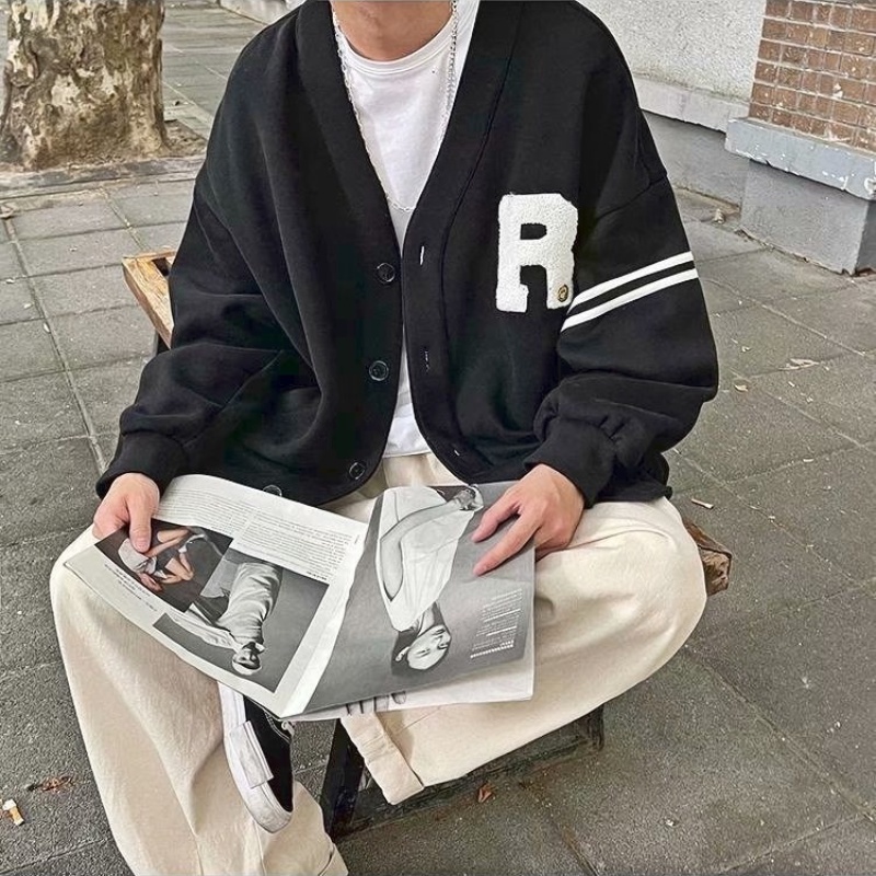 Áo Khoác Cardigan Tay Dài Dáng Rộng In Chữ Phong Cách Hàn Quốc Thời Trang Mùa Thu Cho Nam