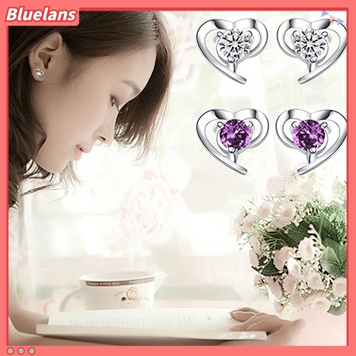 Khuyên tai mạ bạc 925 hình trái tim đính đá thanh lịch