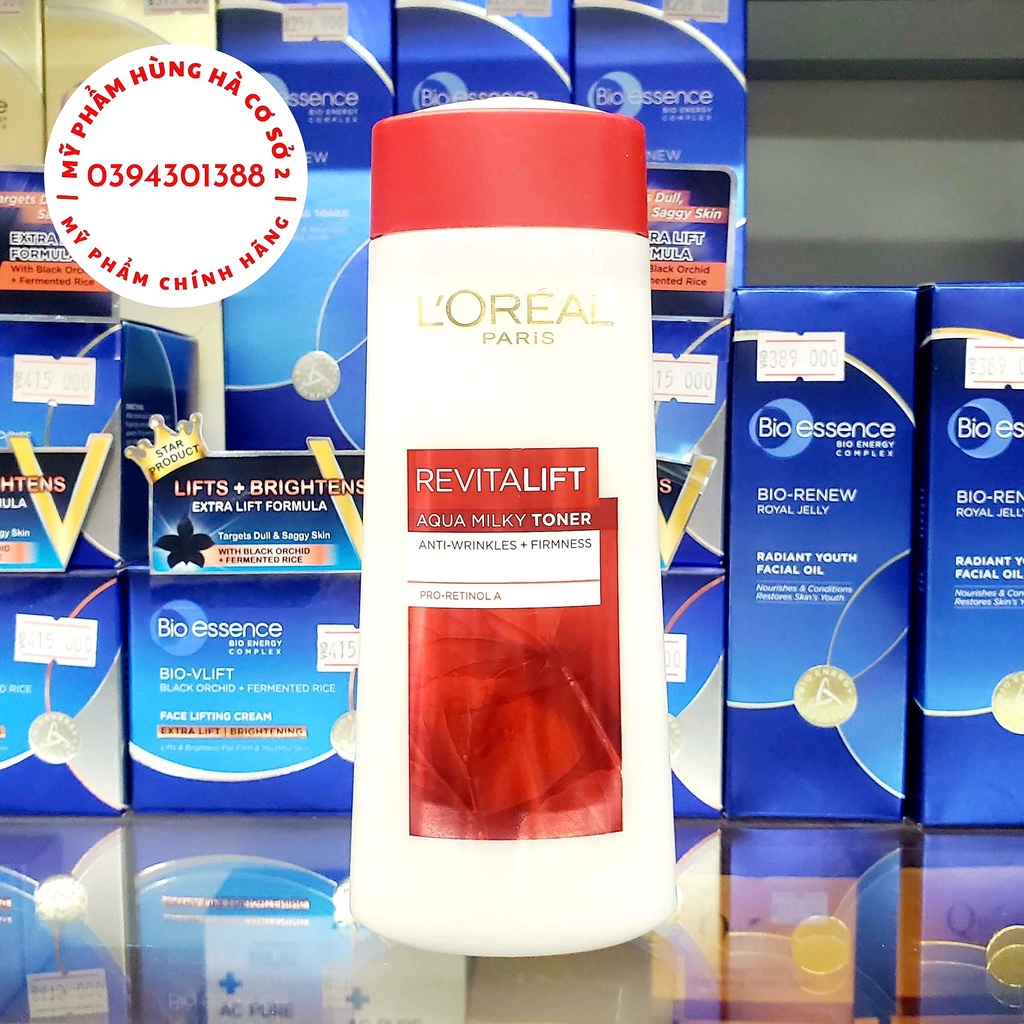 Toner Loreal Revitalift Aqua Milky, nước hoa hồng se khít lỗ chân lông, săn chắc da 200ml