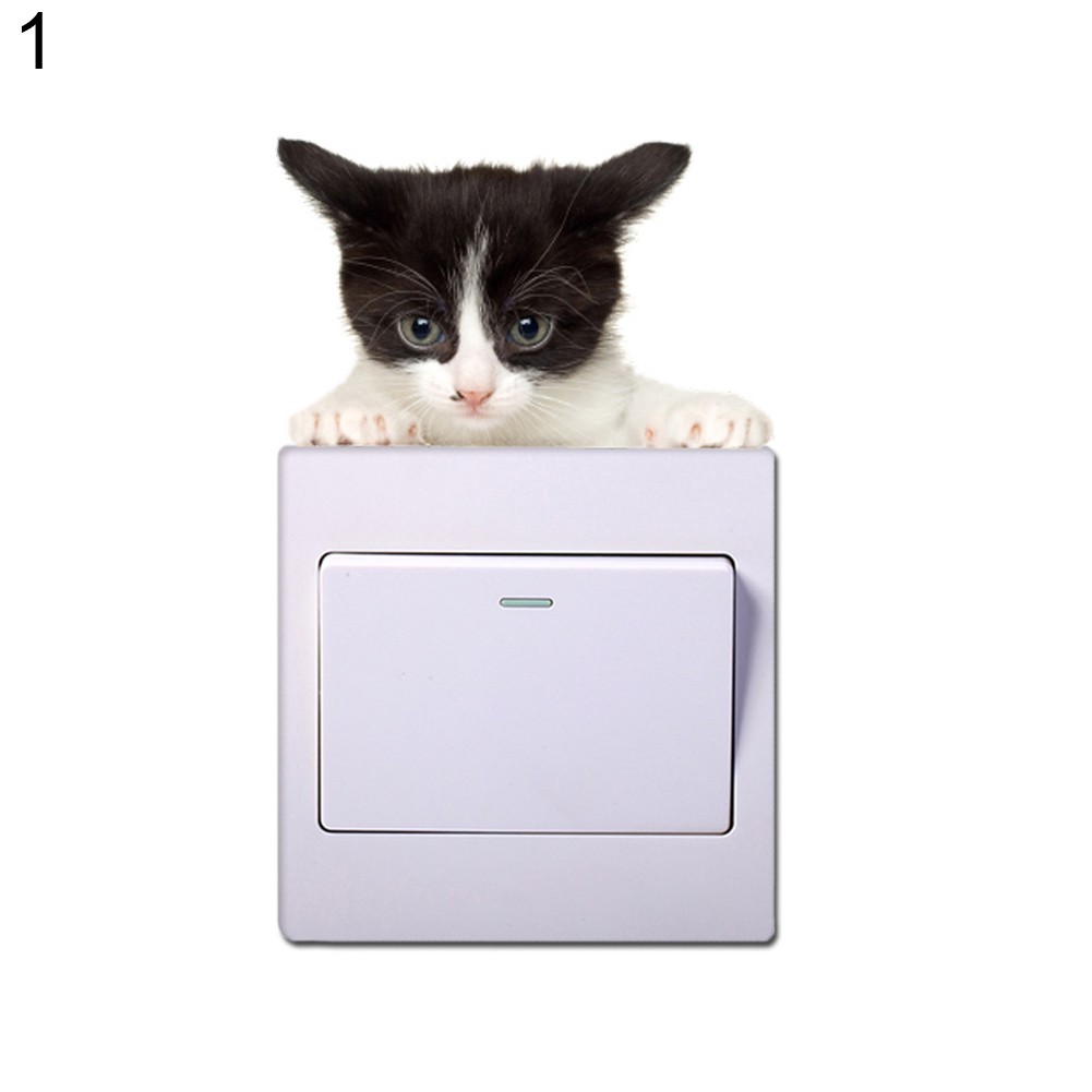 BK✿Động vật dễ thương Chó mèo Nhãn dán công tắc tường có thể tháo rời Home K