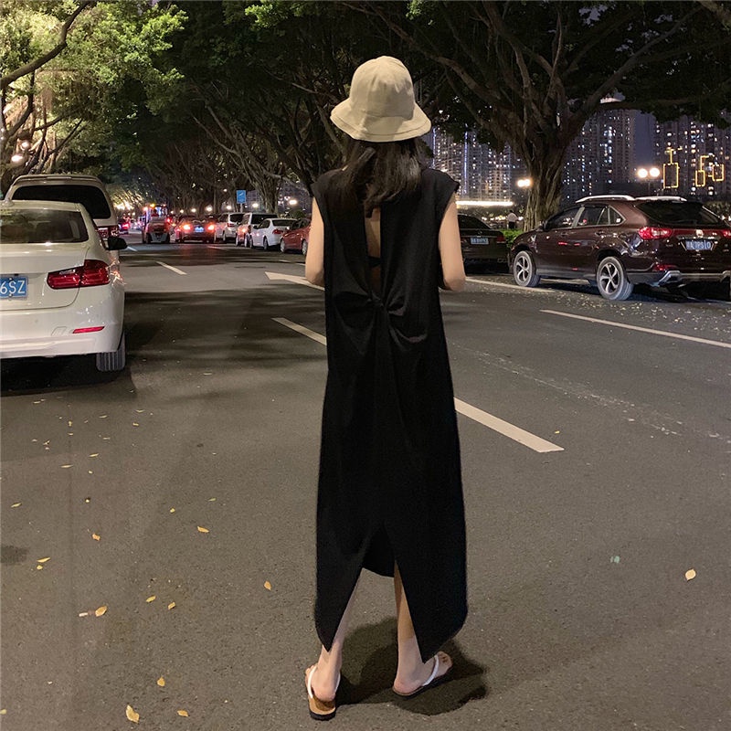 Đầm thun IELGY không tay hở lưng size lớn thời trang mùa hè cho nữ