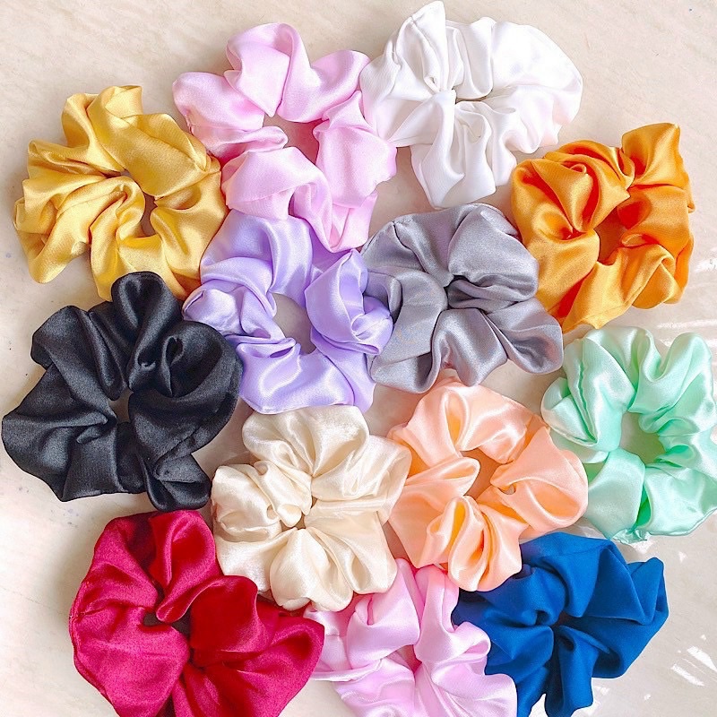 Dây cột tóc scrunchies vải phi bóng hot trend dành cho bạn nữ nhiều màu sắc