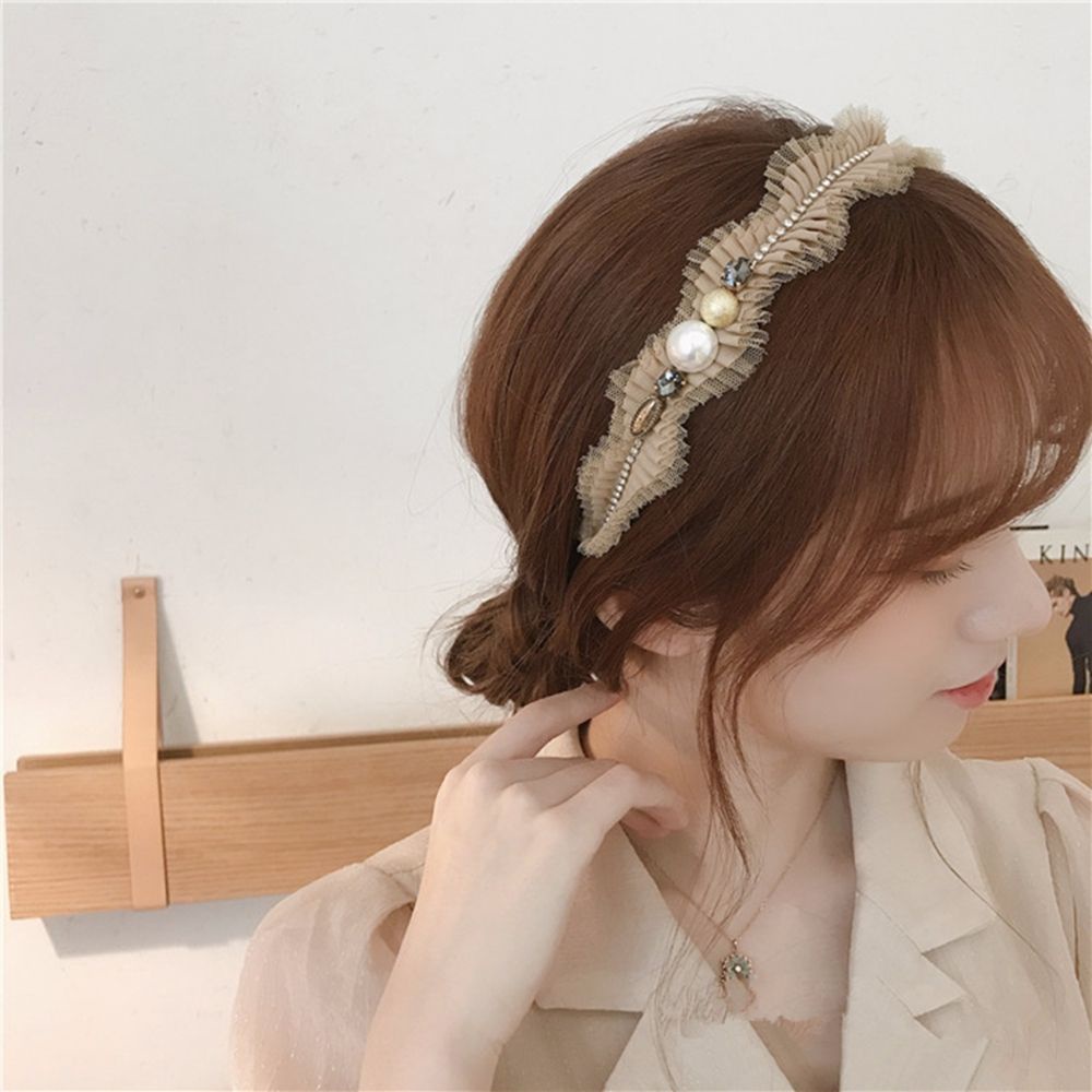Băng Đô Cài Tóc Vải Lưới Đính Ngọc Trai Phong Cách Hàn Quốc Cổ Điển Cho Nữ