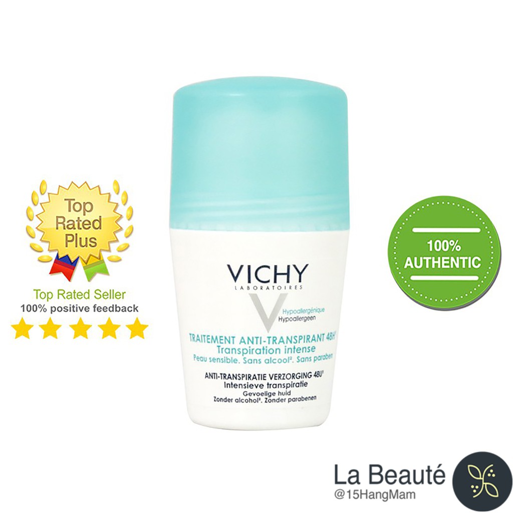 Vichy Traitement Anti-Transpirant 48h - Lăn Khử Mùi Giúp Khô Thoáng 48h Cho Da Nhạy Cảm Nắp Xanh 50ml