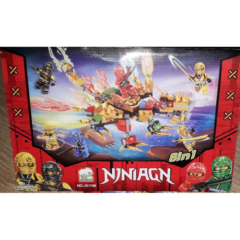 Sét 8 hộp Lắp ráp LegoNinja Rồng vàng 1198 có trên 320 chi tiết bằng nhựa