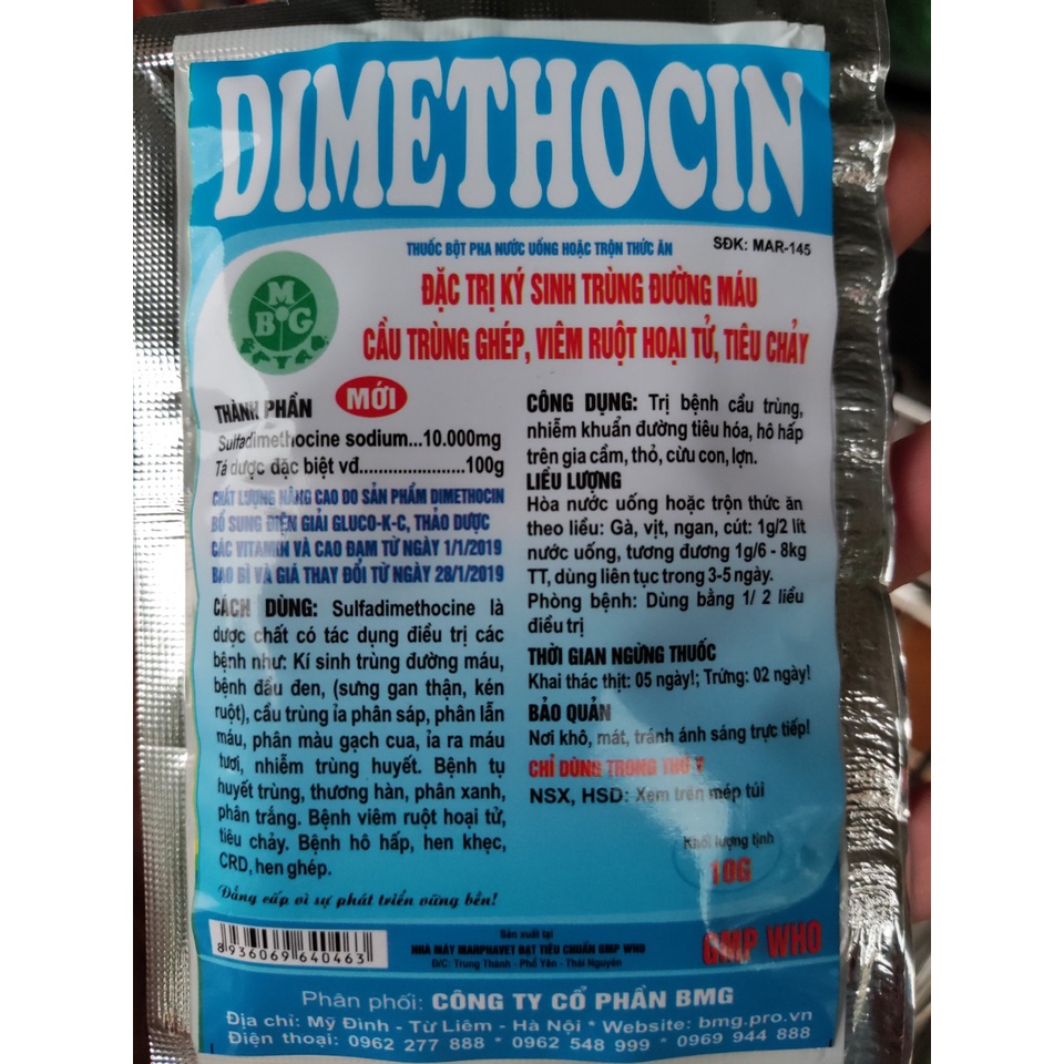 Ký sinh trùng đường máu DIMETHOCIN BMG dạng bột 10g