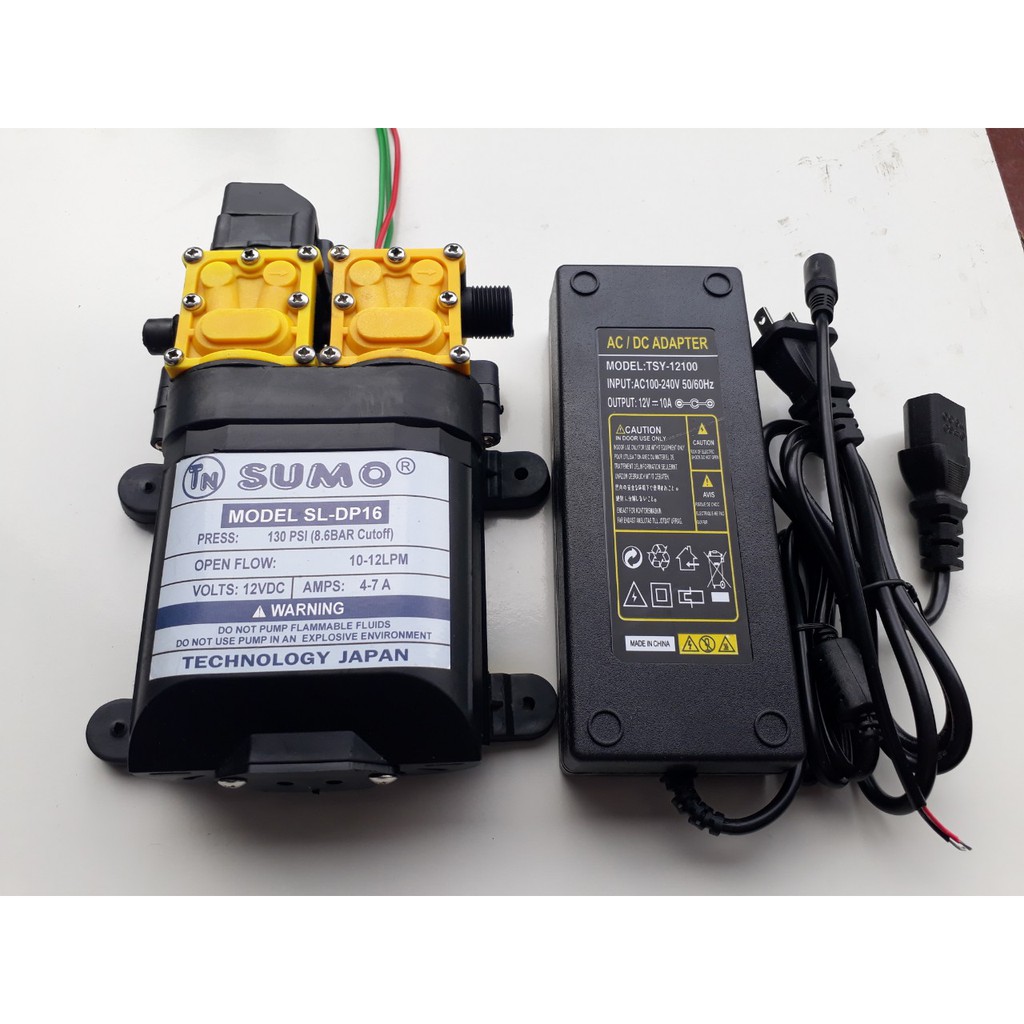 Bộ Máy bơm đôi SUMO mẫu mới 2020 và nguồn Tổ Ong 12v 10A - Bơm Phun Sương - Bơm Tăng áp