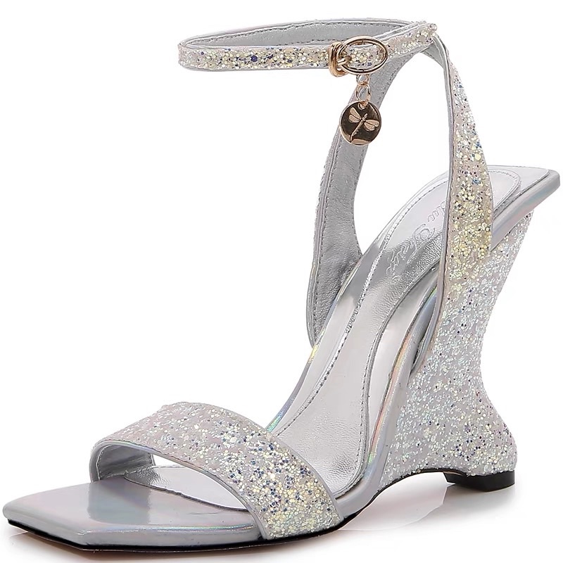 💙ORDER 💙Giày Korea quai ngang da kim tuyến nhũ gót điệu