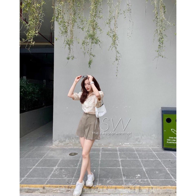 Quần sooc xếp ly xòe dáng váy kèm ảnh thật