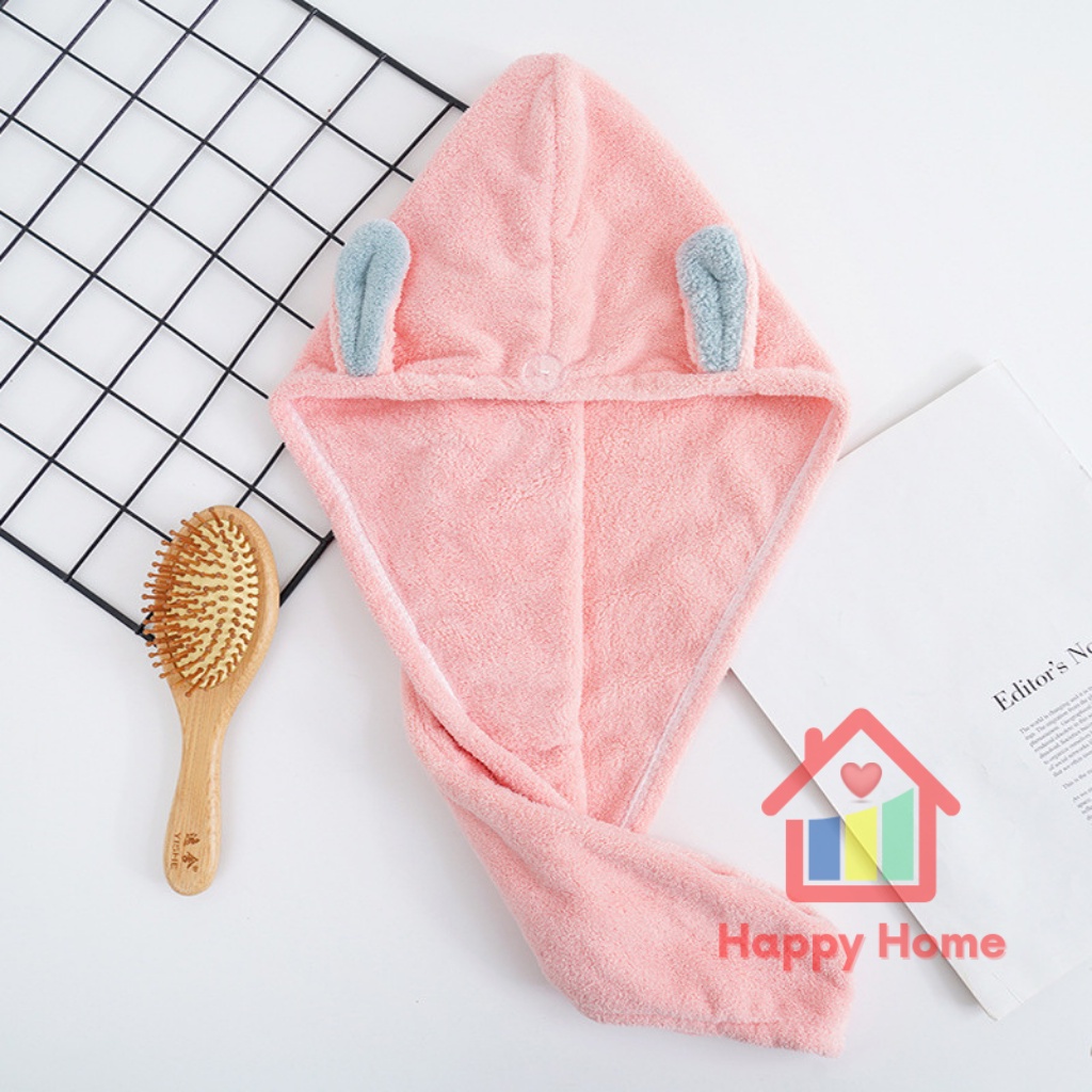 Khăn lau tóc siêu thấm hút, khăn quấn ủ lau tóc siêu tốc Happy Home