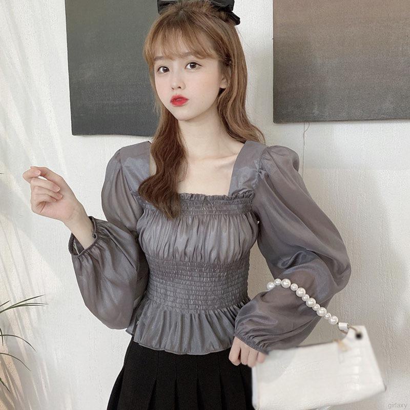 Áo sơ mi chiffon tay phồng hợp thời trang cho nữ
