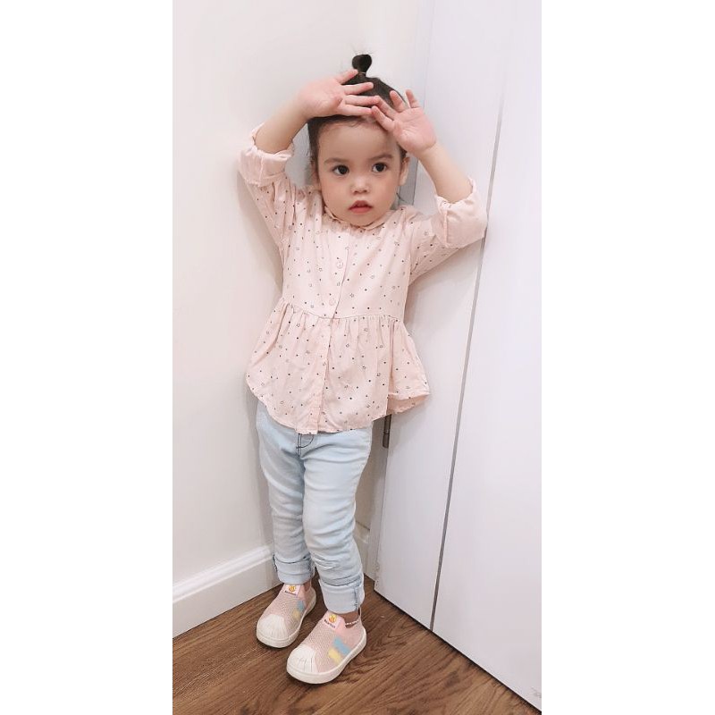 Áo sơmi Zara hoạ tiết sao Hồng cho bé gái siêu đẹp