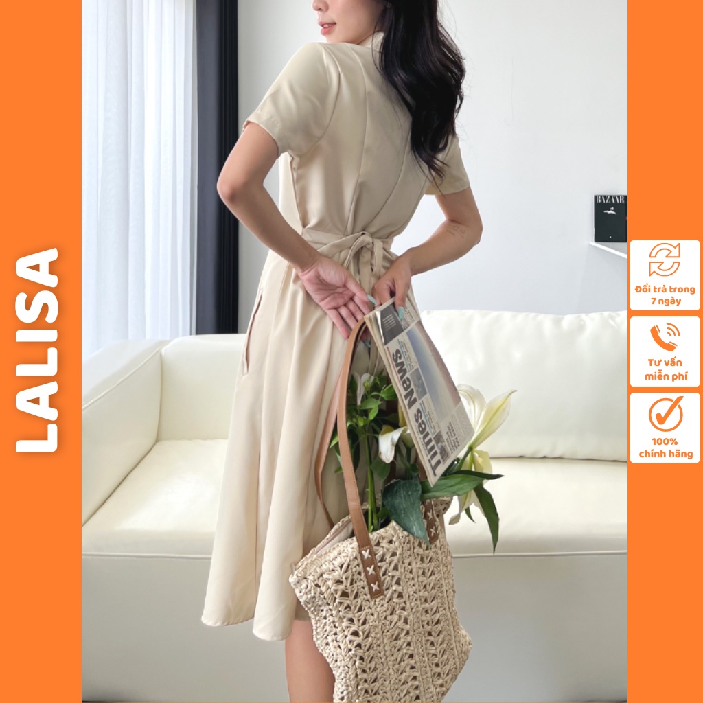 Váy Sơ Mi Dáng Dài Thắt Eo LALISA Váy Vintage Dáng Dài Xòe Phong Cách Hàn Quốc Dự Tiệc Cưới Sang Chảnh VD033