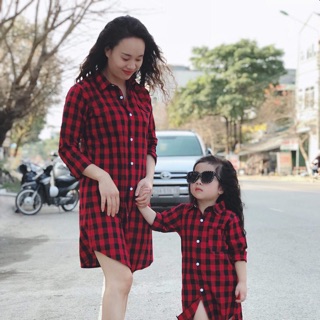 Set váy sơ mi mẹ và bé gái