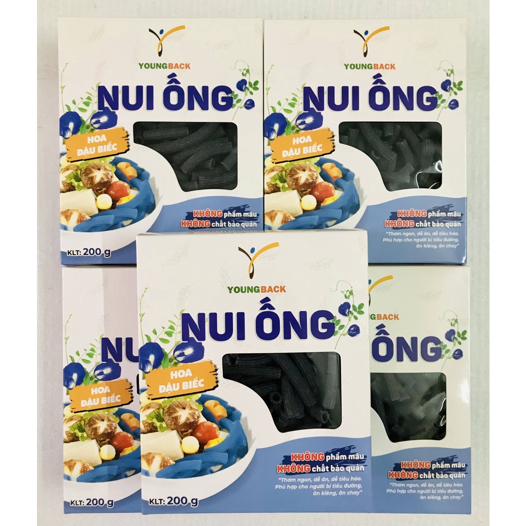 Nui ống lúa mạch gạo lứt mix hoa đậu biếc Young Back hộp 200gr