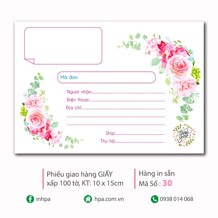 Phiếu giao hàng Hoa hồng (100 tờ - MS30)