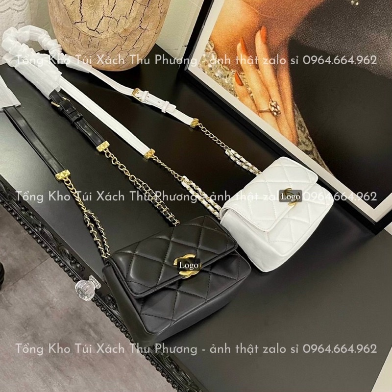 Túi đeo chéo c.ne trần trám hình vuông dây da phối xích cho nữ siêu xinh - hàng loại 1