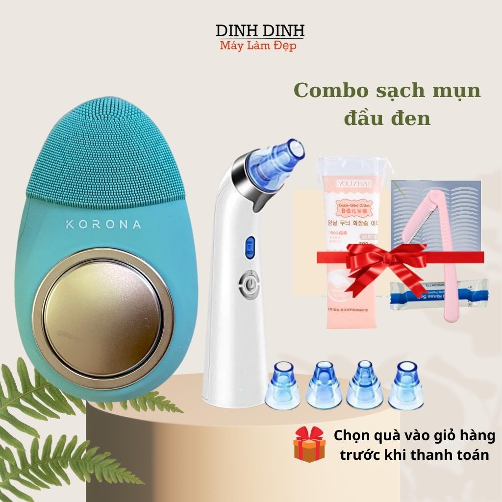 Máy rửa mặt và máy hút mụn: Combo sạch mụn đầu đen- rửa mặt tẩy trang, đẩy tinh chất, massage mặt Dinh Dinh