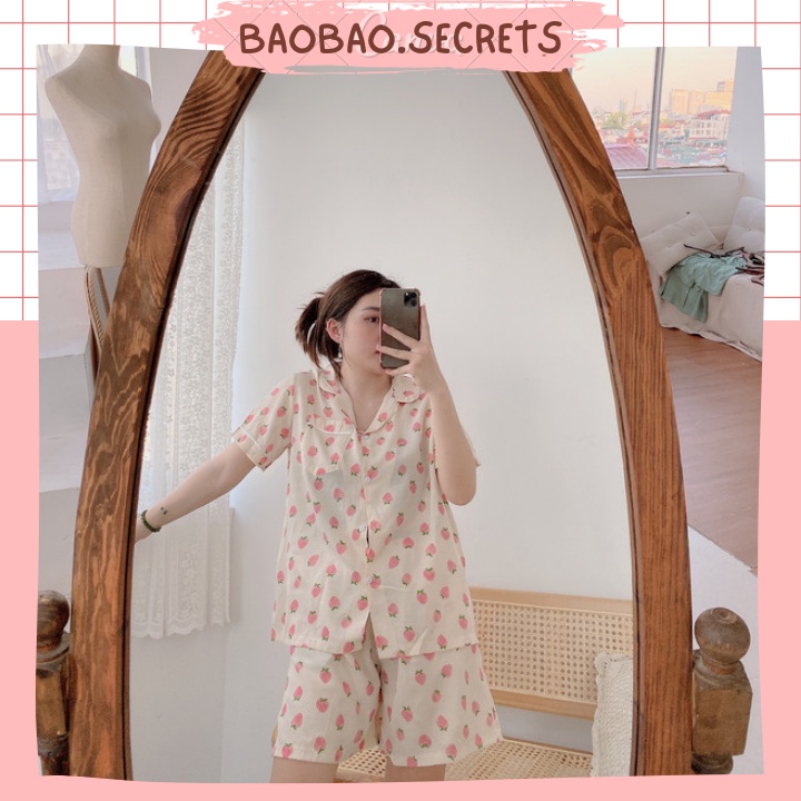 Bộ ngủ Pijama nữ mặc nhà dễ thương, bộ đồ ngủ pijama áo cộc quần cộc chất đũi mềm họa tiết cao cấp