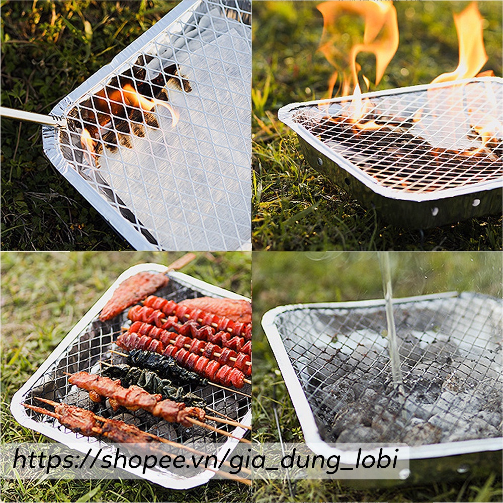 Bếp nướng than dùng 1 lần Vỉ nướng thịt BBQ du lich phượt dã ngoại picnic (đầy đủ phụ kiện đi kèm)