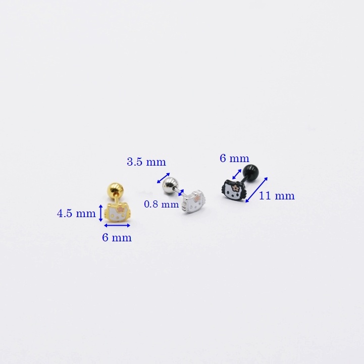 Bông tai titan không gỉ mặt mèo Kitty dễ thương 6 mm (giá 1 chiếc)