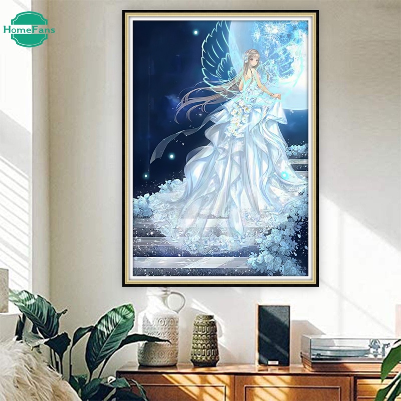 Bộ Tranh Đính Đá 5D Tự Làm Hình Cô Gái Mặc Đầm Cưới Kích Thước 50x70cm