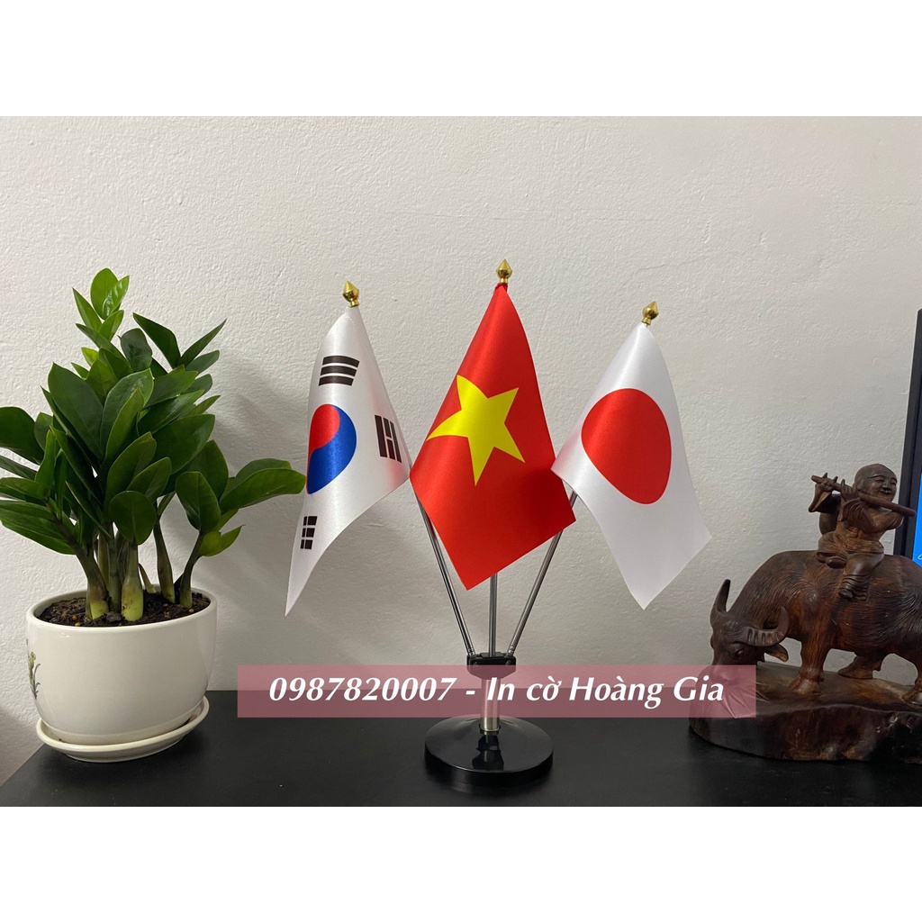 Cờ để bàn đế 3 đen Việt Nam - Nhật Bản - Hàn Quốc