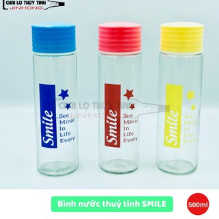 BÌNH THUỶ TINH ĐỰNG NƯỚC SMILE 500ML NẮP MÀU SẮC MS11