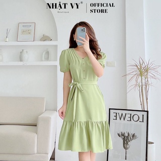 Đầm công sở dáng suông đuôi cá Nhật Vy tay bo thun xếp ly ngực kèm dây eo chất cotton lụa gân phù hợp đi chơi - D2504