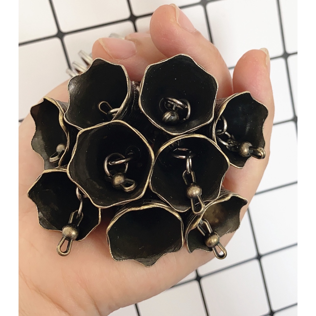 Móc khóa  chuông _ đồng thau dùng cho oto xe máy mix chuông đồng bát nhã may mắn và bình an