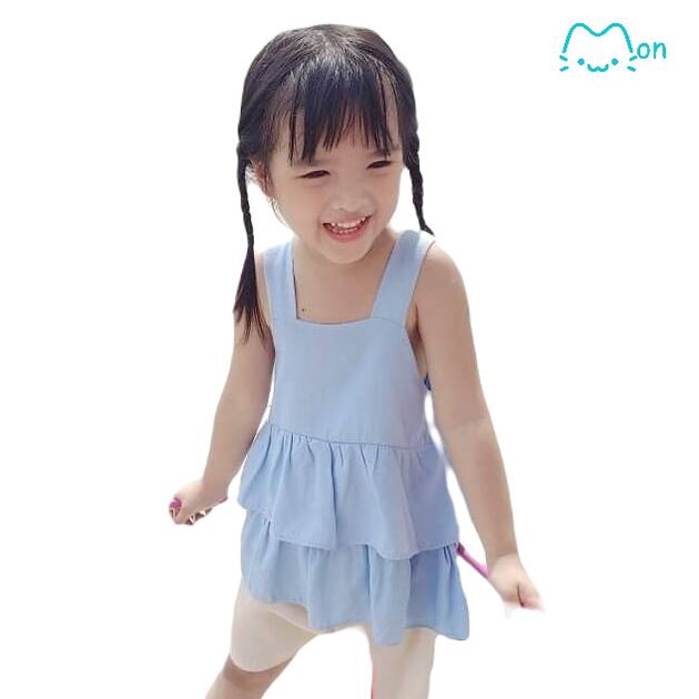 Quần áo bé gái 2 tầng chất đũi tằm màu xanh MonBabies vl68