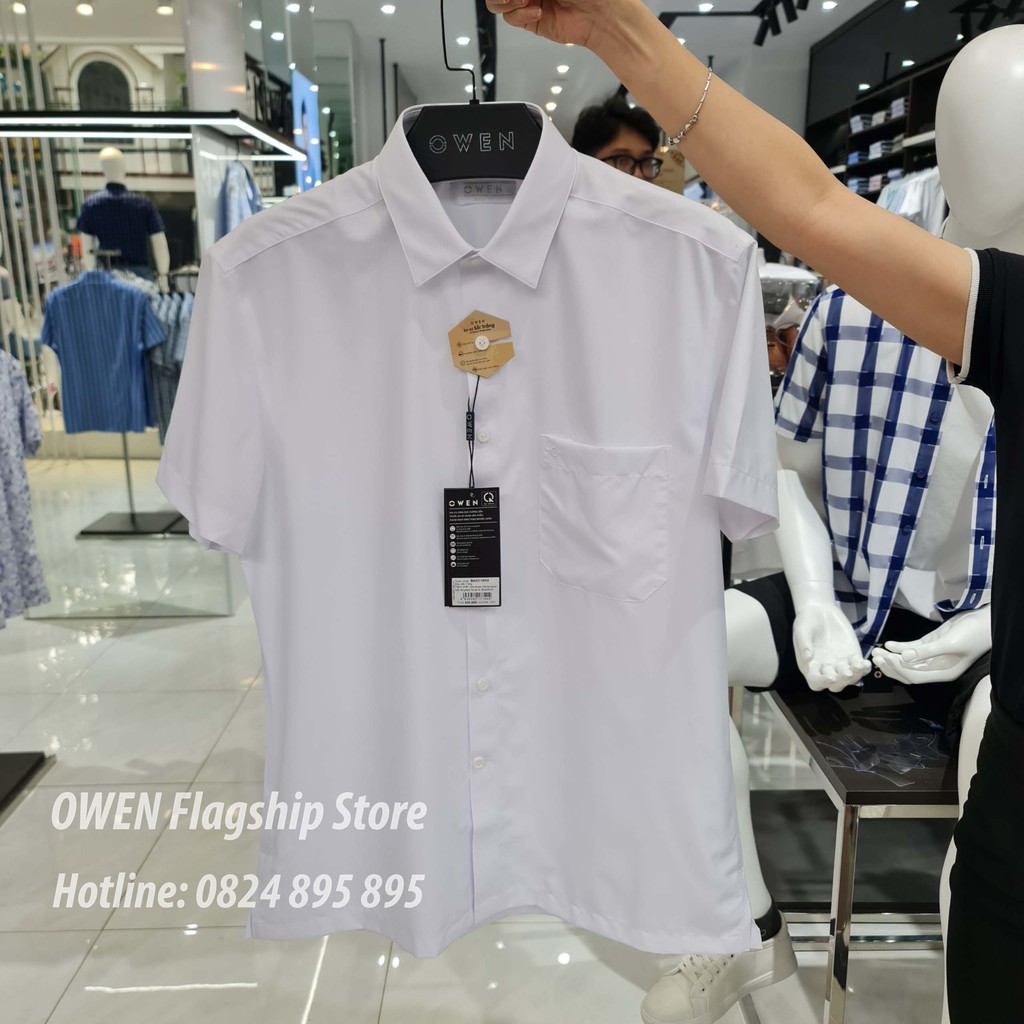 OWEN - (FREESHIP) Áo sơ mi trắng cộc tay dáng BODYFIT (vạt bằng) sợi Sồi- Mã BA23116N2 - OWEN Flagship Store | BigBuy360 - bigbuy360.vn