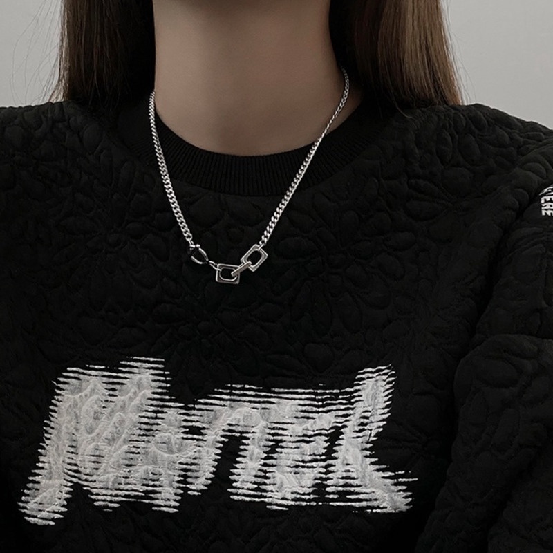 Vòng cổ kim loại mặt hình vuông phong cách hip hop đường phố