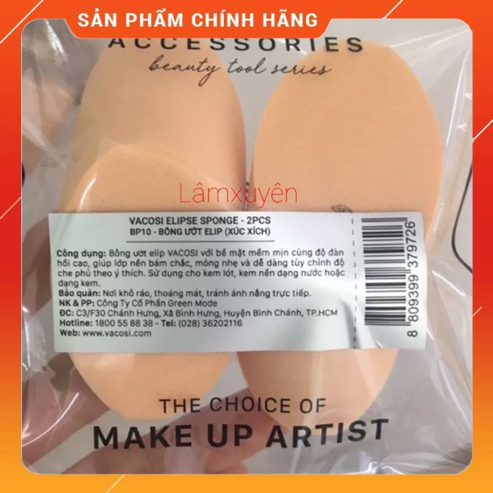 VACOSI ELIPSE SPONGE 2PCS BP10_Bông phấn elip (xúc xích)  bịch 2 cái ,bông phấn mềm mịn, dễ tán ,siêu tiện lợi