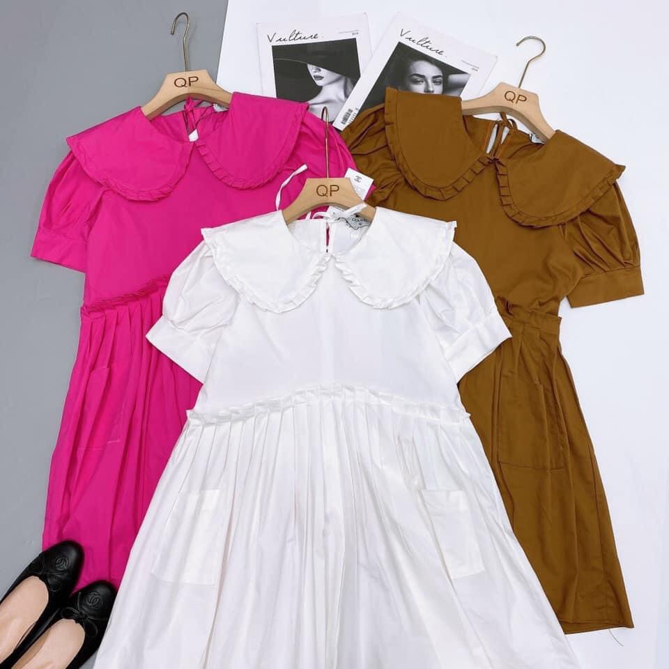 Váy Thô Cổ Sen Tay Bồng Xếp Ly Váy Babydoll Có Túi Xinh