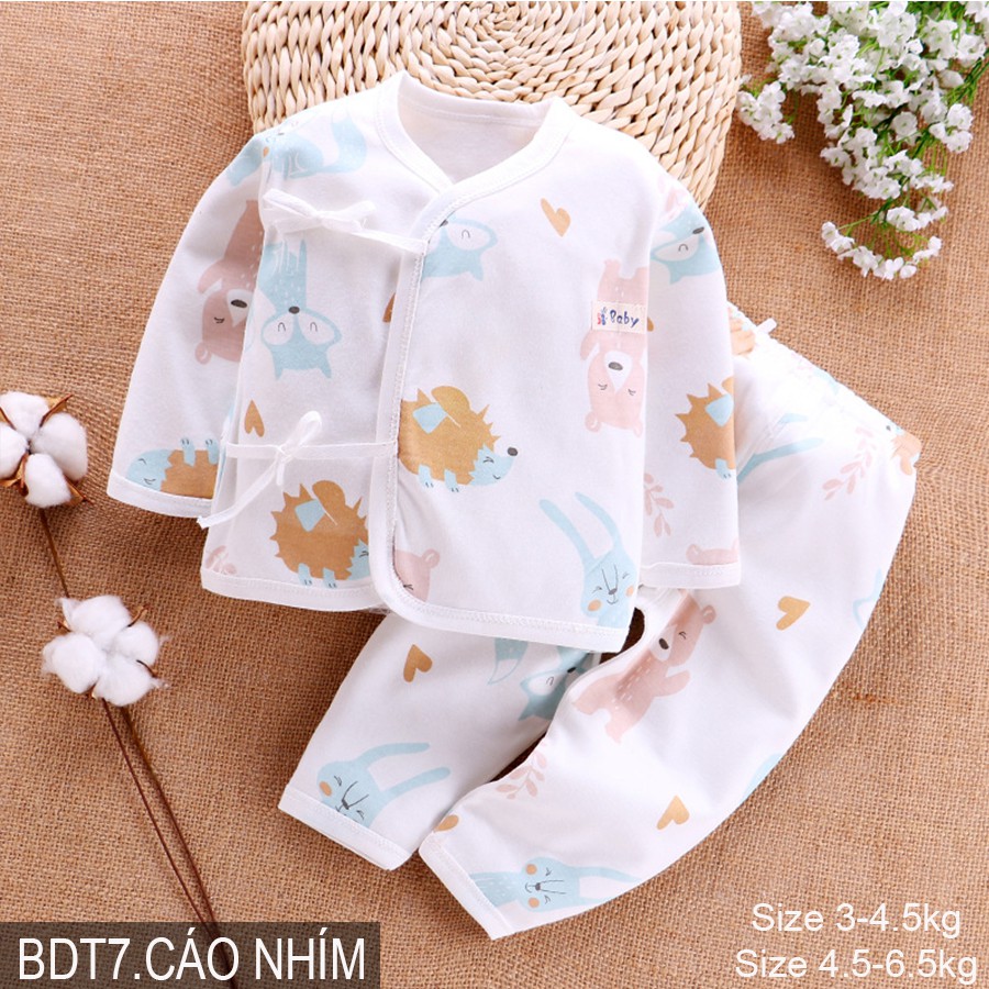 Bộ cotton dài tay cúc giữa Cotton mặc hè thu cho bé trai bé gái sơ sinh Hàng Quảng Châu xuất Nhật BDT07