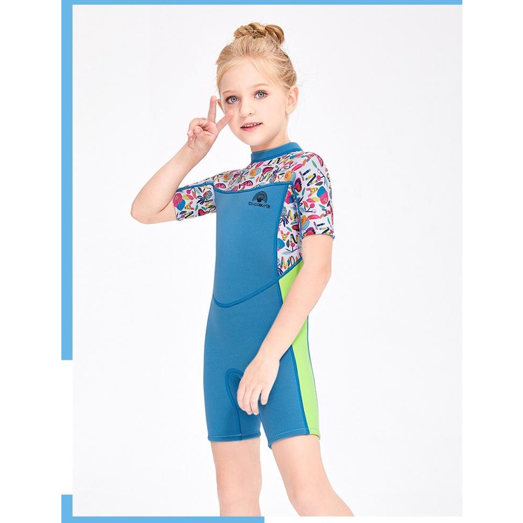 Bộ đồ bơi bé gái giữ nhiệt DIVE &amp; SAIL cao su non dày 2.5mm phối sắc màu tươi tắn M150658K