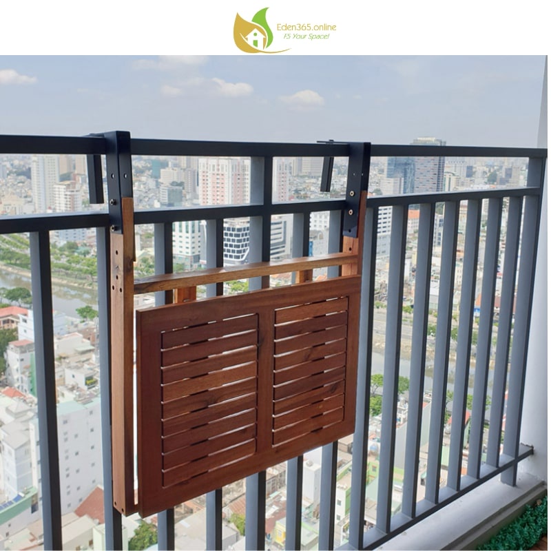 Bàn treo ban công gấp gọn, bàn ghế ban công bằng gỗ tràm chuyên dùng ngoài trời có thể tùy chỉnh độ cao - Kute Nest