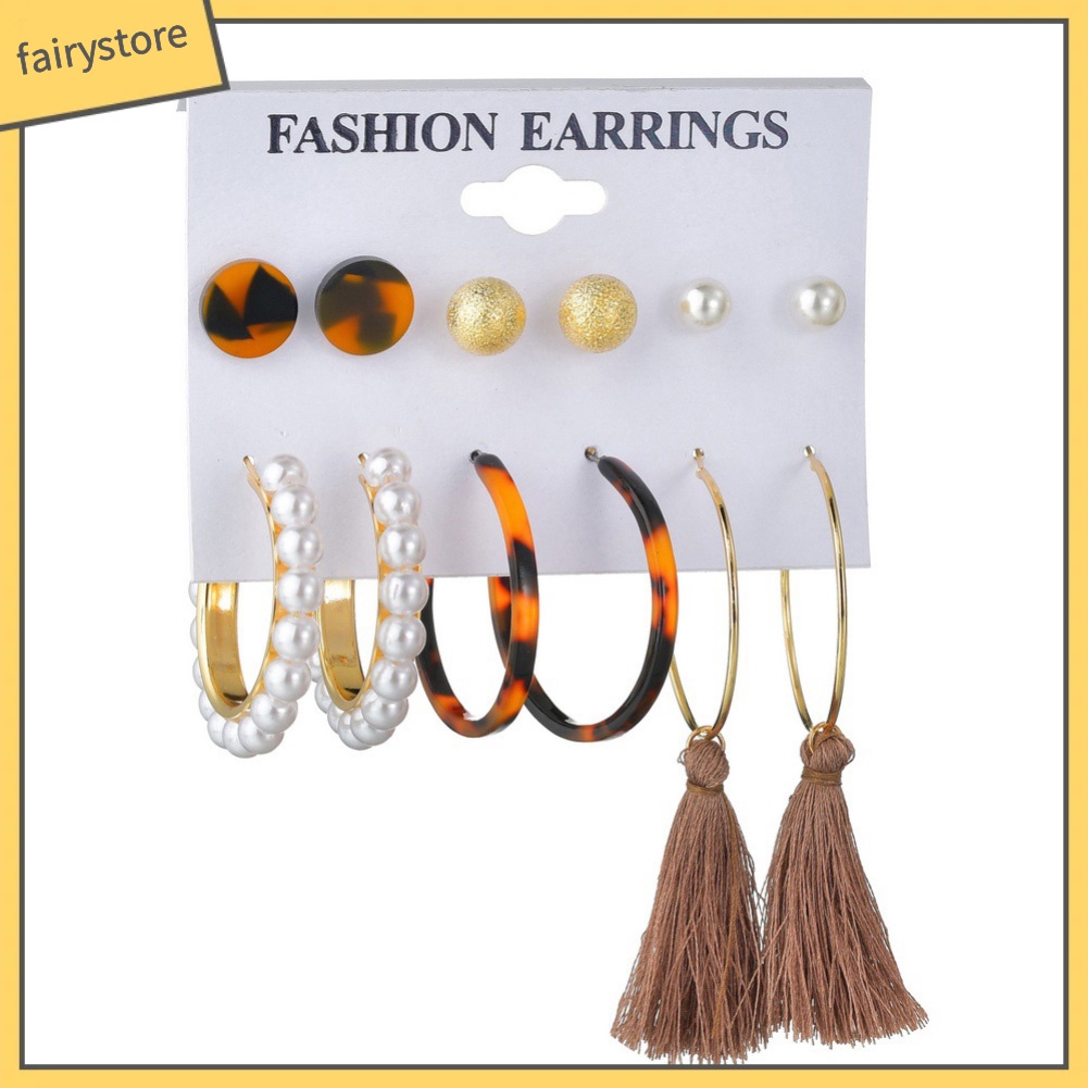 Set 6 Đôi Khuyên Tai Kiểu Dáng Hình Học Thời Trang Cho Nữ