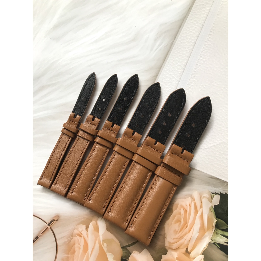 ẢNH THẬT Dây đồng hồ da bò 2 mặt màu nâu vàng trơn size 10 12 14 16 18 20