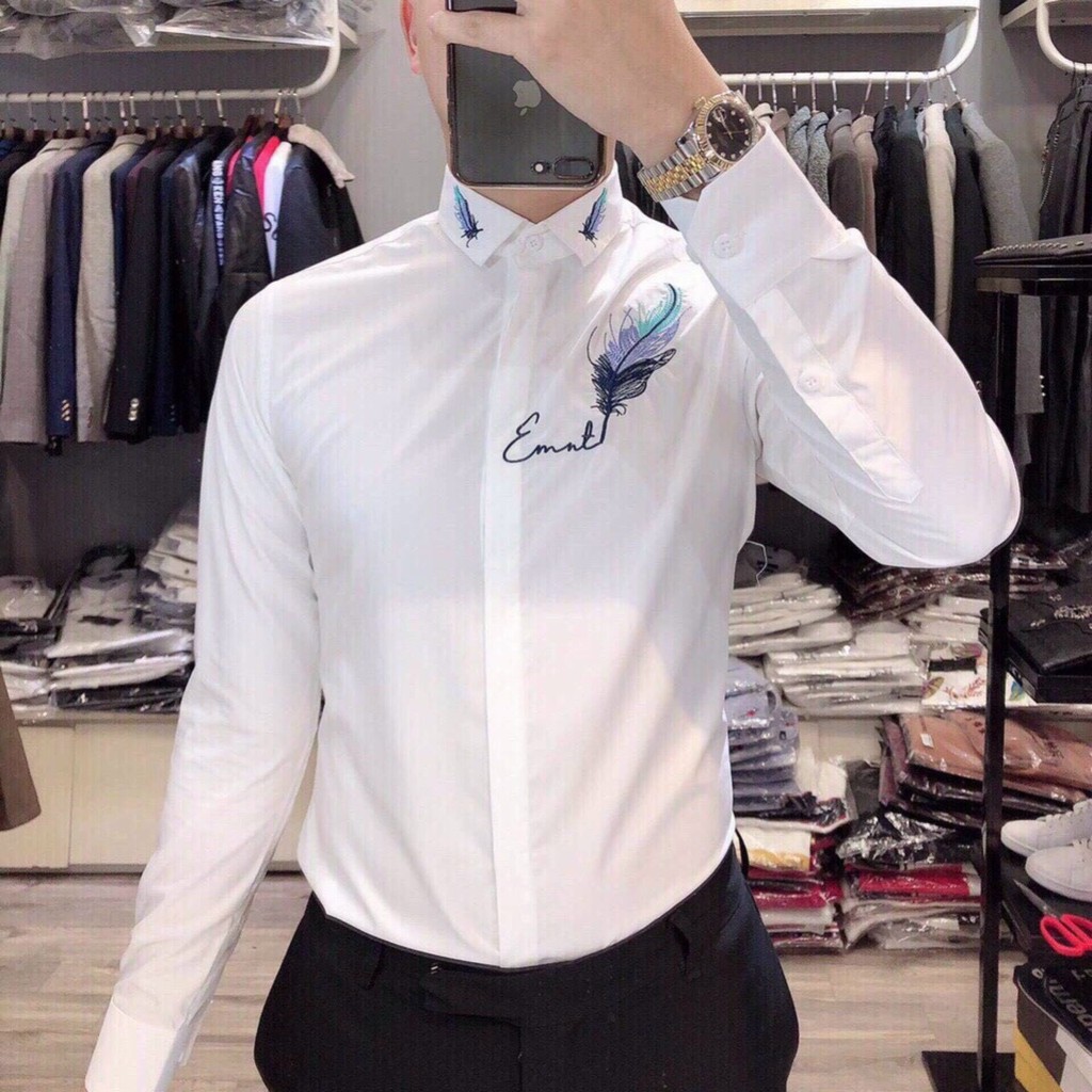 áo sơ mi cặp thêu hình lông công siêu đẹp GKM bao đẹp