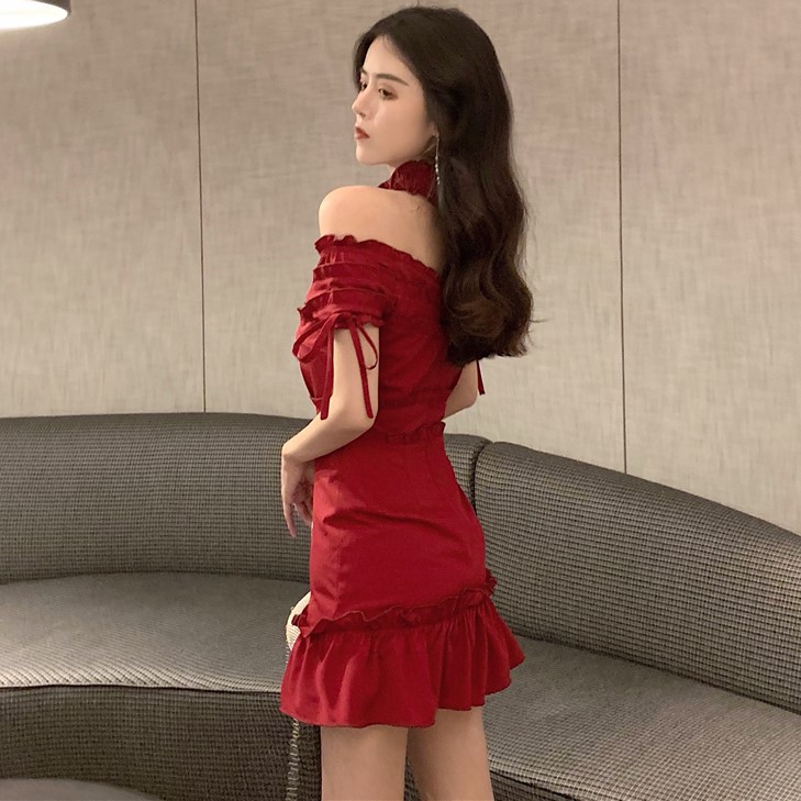 Đầm trễ vai đỏ Chocker đuôi cá sang chảnh ẢNH THẬT CUỐI J0331 | BigBuy360 - bigbuy360.vn