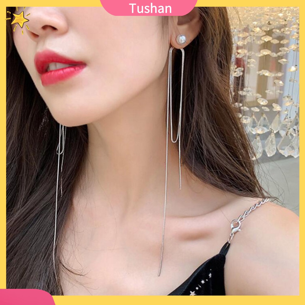 Khuyên tai tua rua dáng dài đính ngọc trai nhân tạo cho nữ TUSH