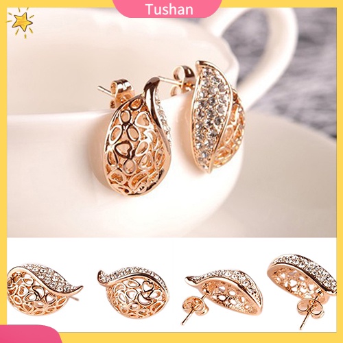 Đôi khuyên tai hình chiếc lá đính đá thời trang cho nữ