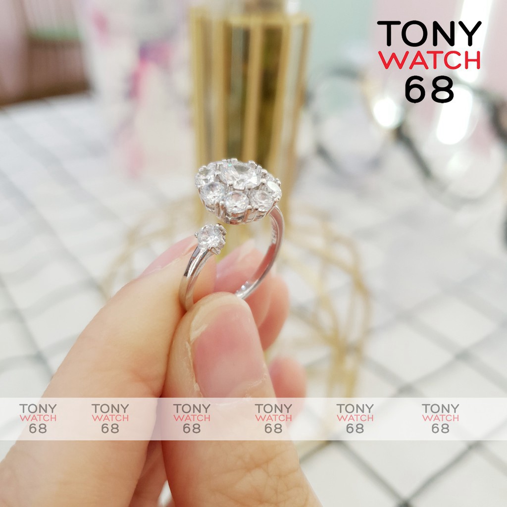 Nhẫn nữ bạc ta 925 bông hoa đính đá xoay freesize sang trọng quý phái kiểu dáng Hàn Quốc chính hãng Tony Watch