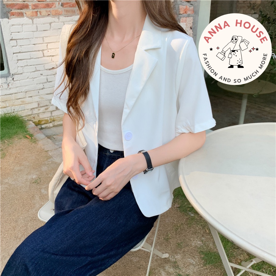 Áo Blazer nữ tay ngắn cổ vest dáng croptop, áo Blazer croptop dáng ngắn form rộng 1 lớp cộc tay trơn nhiều màu